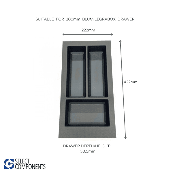 Blum Legrabox Cutlery Trays Organiser for 300mm Drawer Grey Select Components